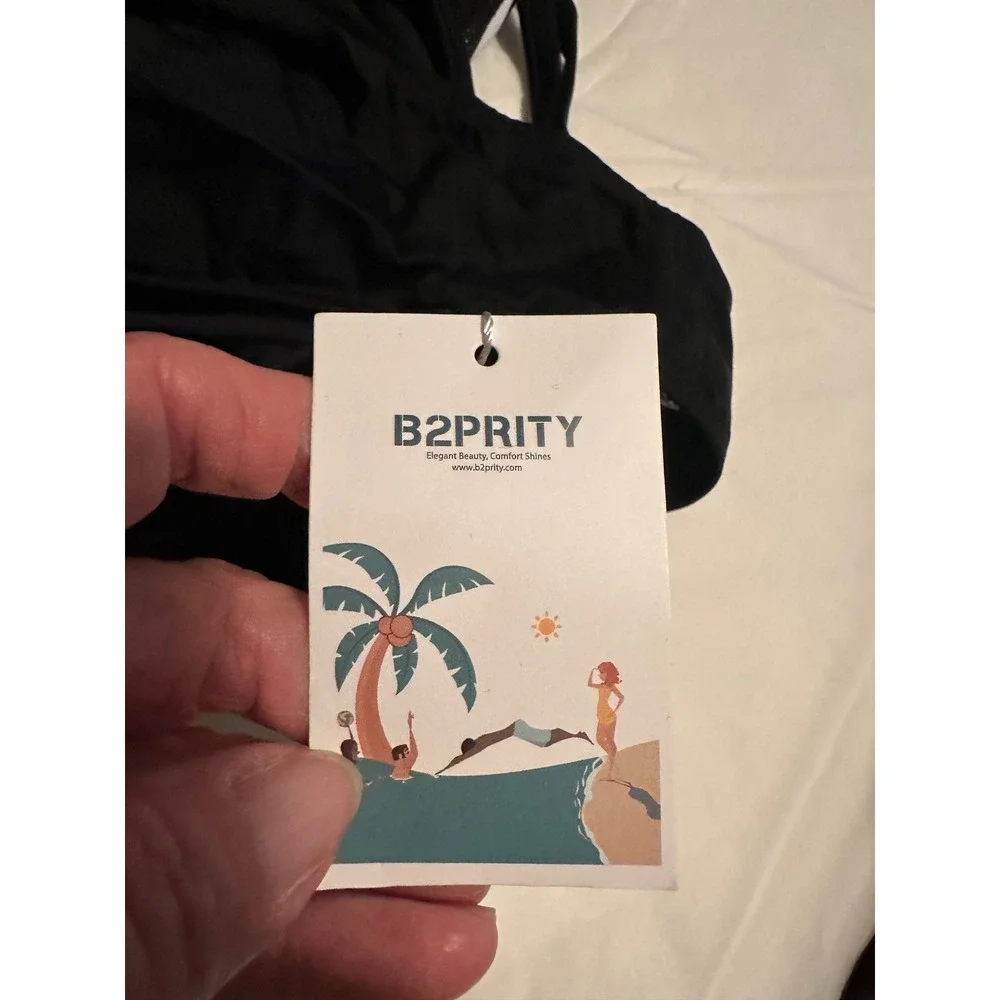 B2PRITY Womens One‎ Piece Swimsuit Black White Striped Tummy Control Size Medium
